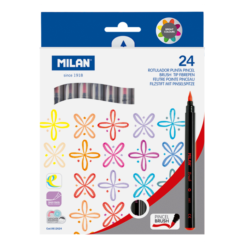Flamastry z końcówką pędzelkową 24kol Milan
