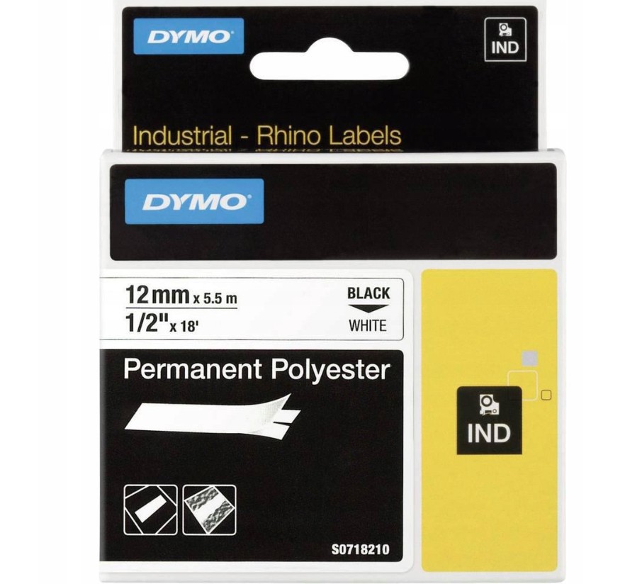 Taśma Dymo 12mmx5,5m biala poliester
