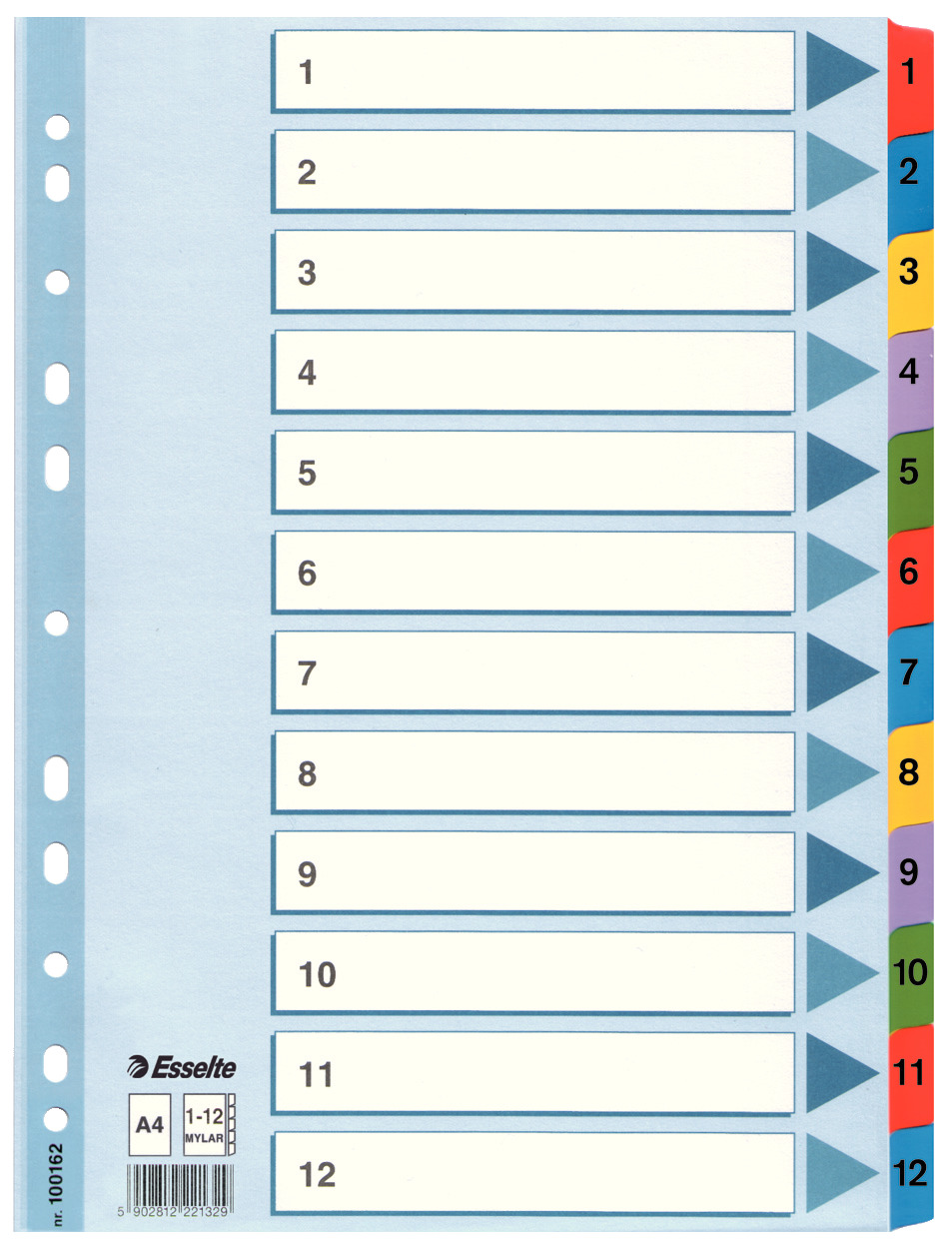 Przekładki numeryczne Esselte Mylar A4/1-12 kolorowe