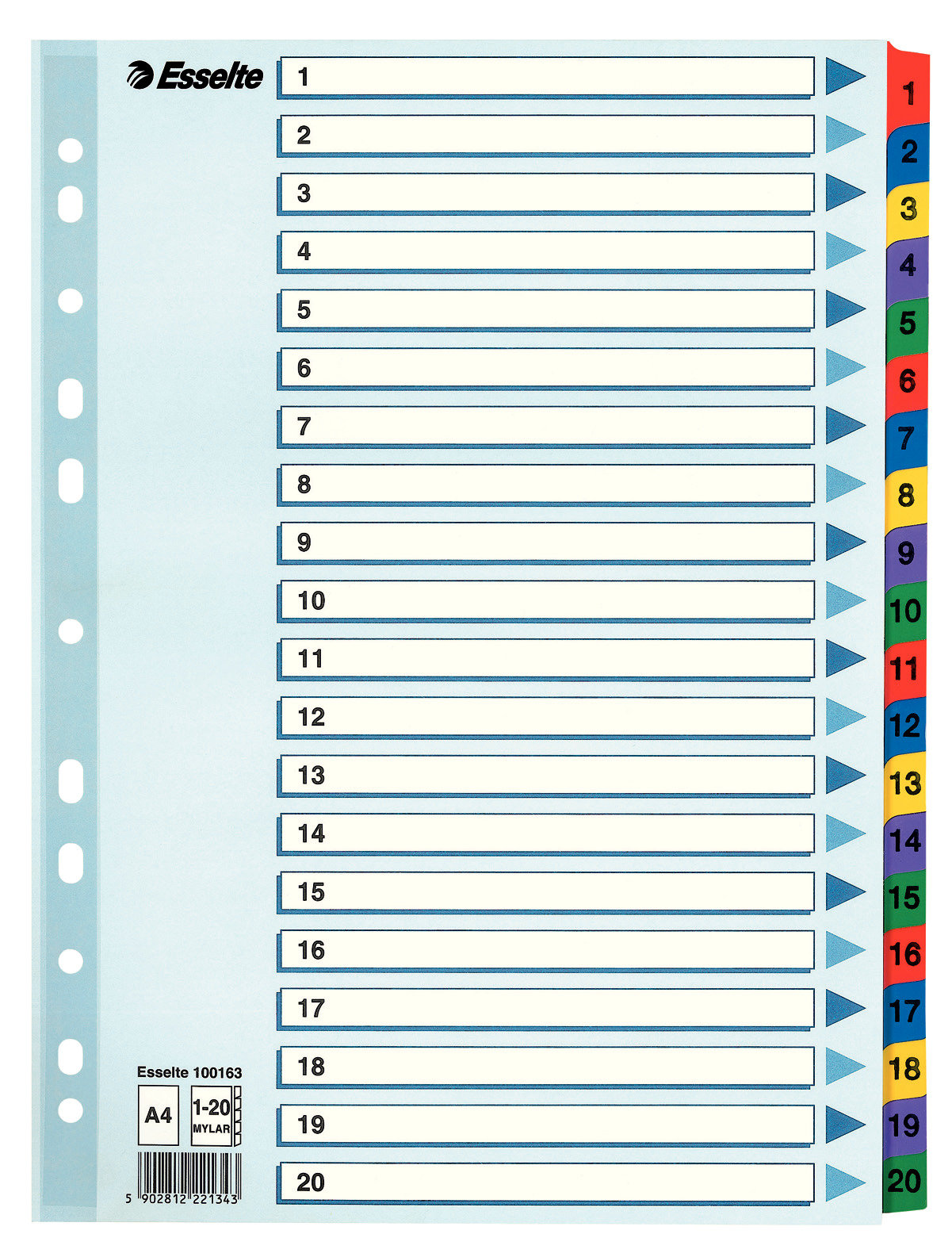 Przekladki numeryczne Esselte Mylar A4/1-20 kolorowe