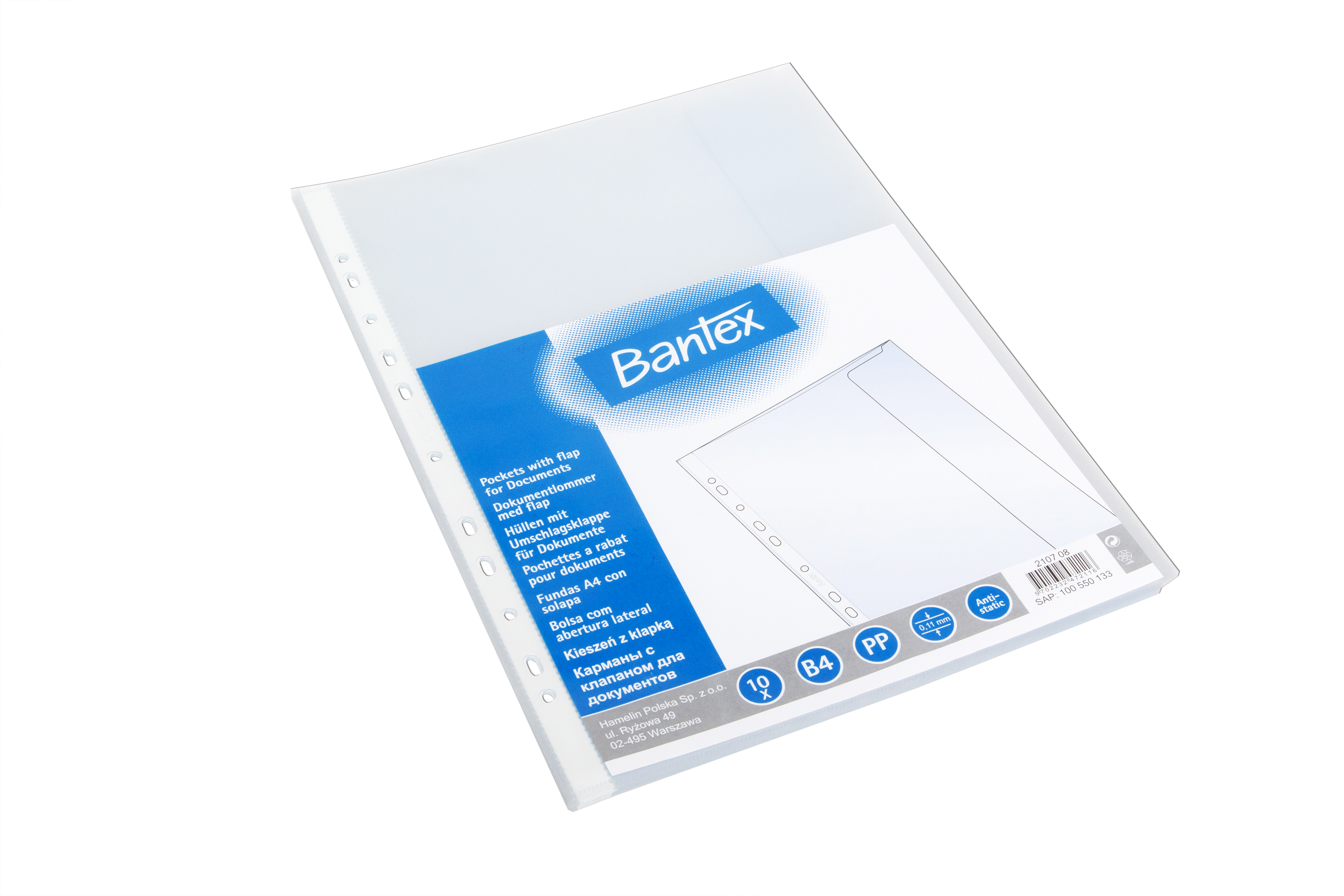 Koszulki z klapką A4+/10 Bantex groszkowe (120mic.)