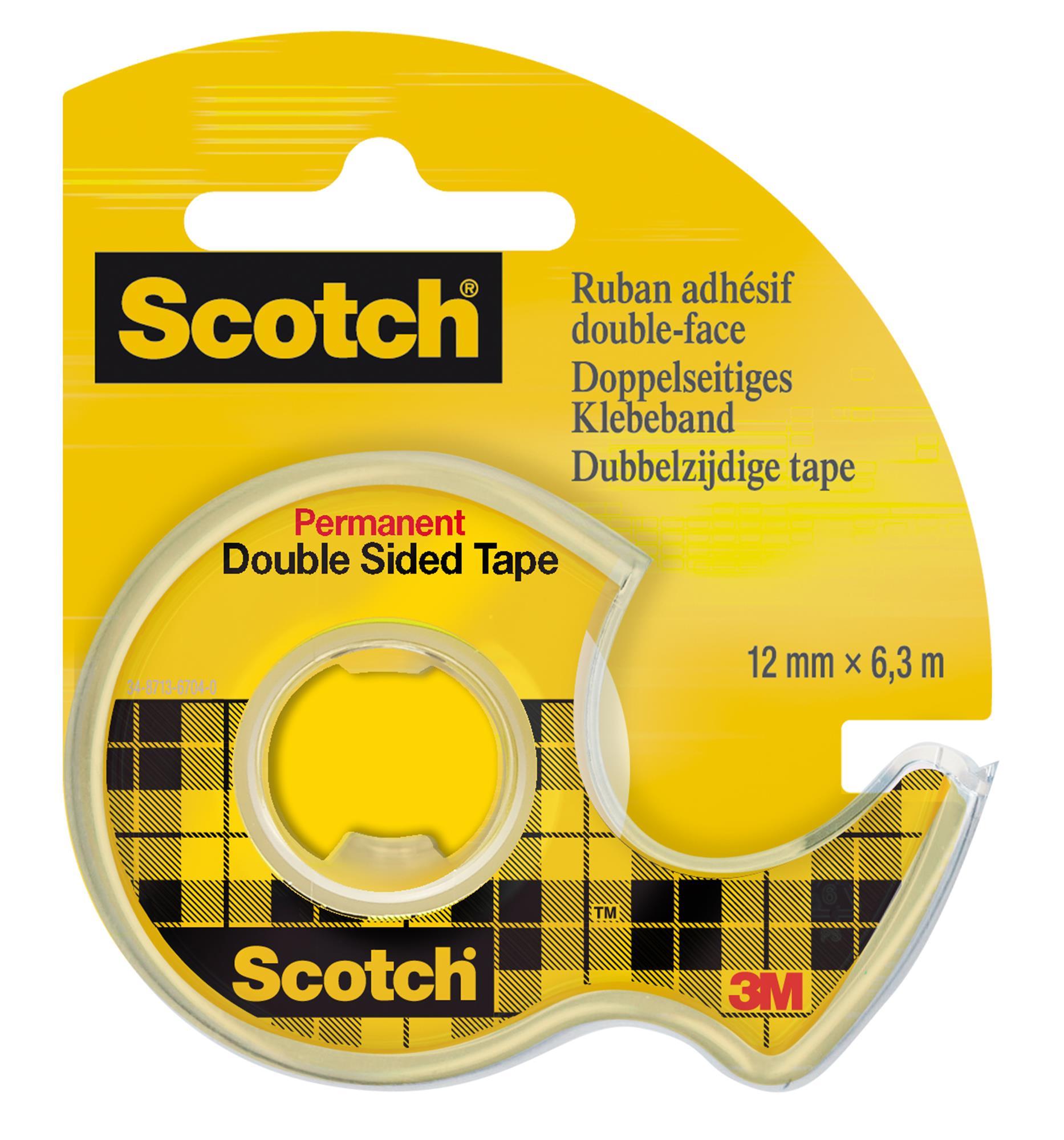 Taśma klejąca Scotch dwustronnie klejona przezroczysta w podajniku 12mmx6,3m
