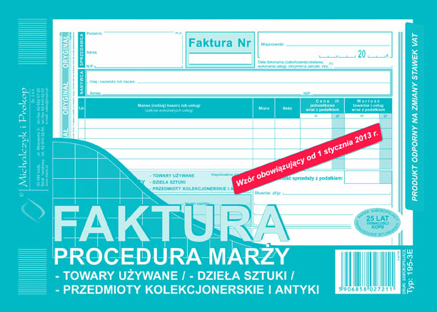 Faktura VAT procedura marży - towary używane MIP 195-3E A5