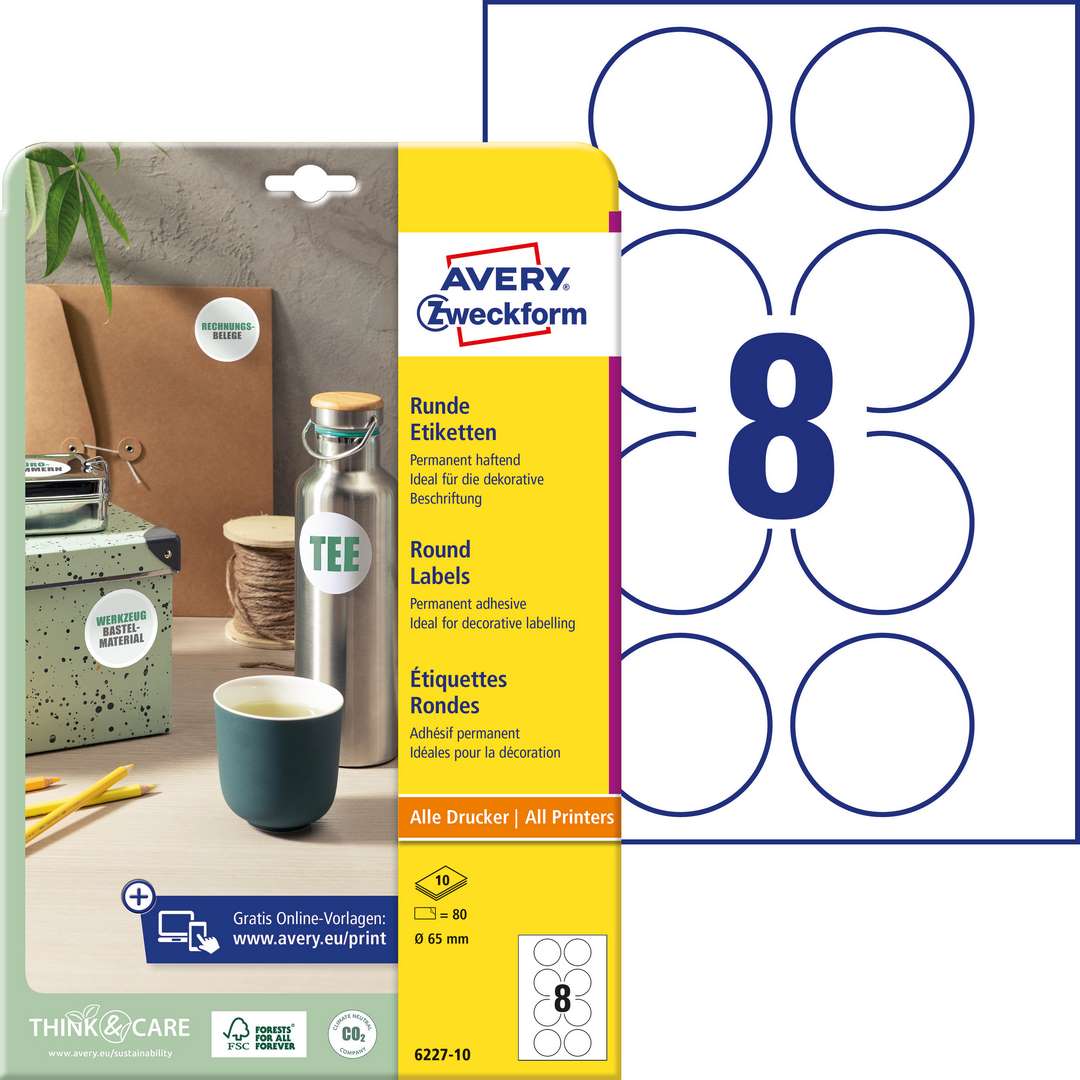 Etykiety samoprzylepne okrągłe 65 mm 80szt. Avery Zweckform