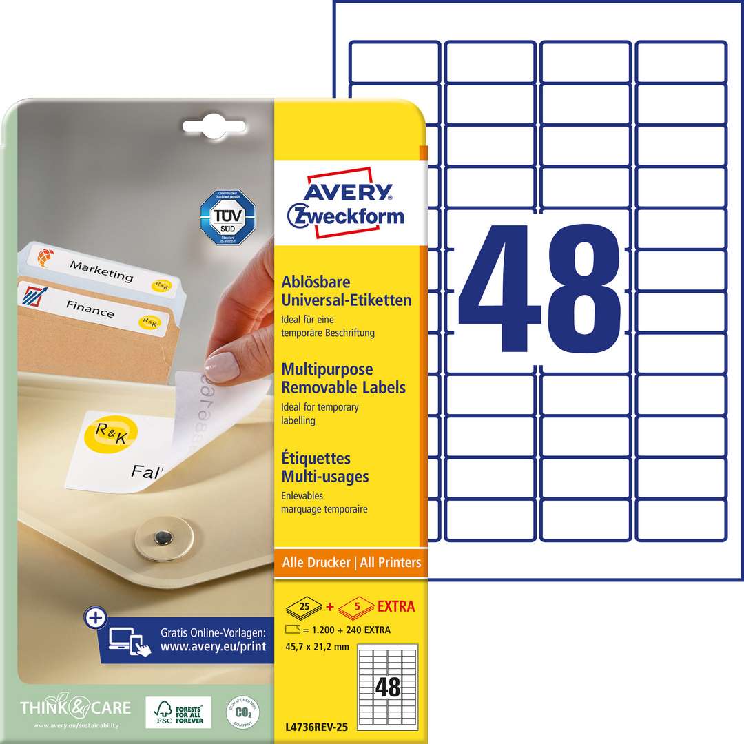 Usuwalne etykiety uniwersalne Avery Zweckform 45,7x21,2mm