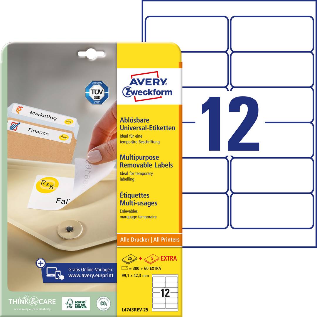 Usuwalne etykiety uniwersalne Avery Zweckform 99,1x42,3