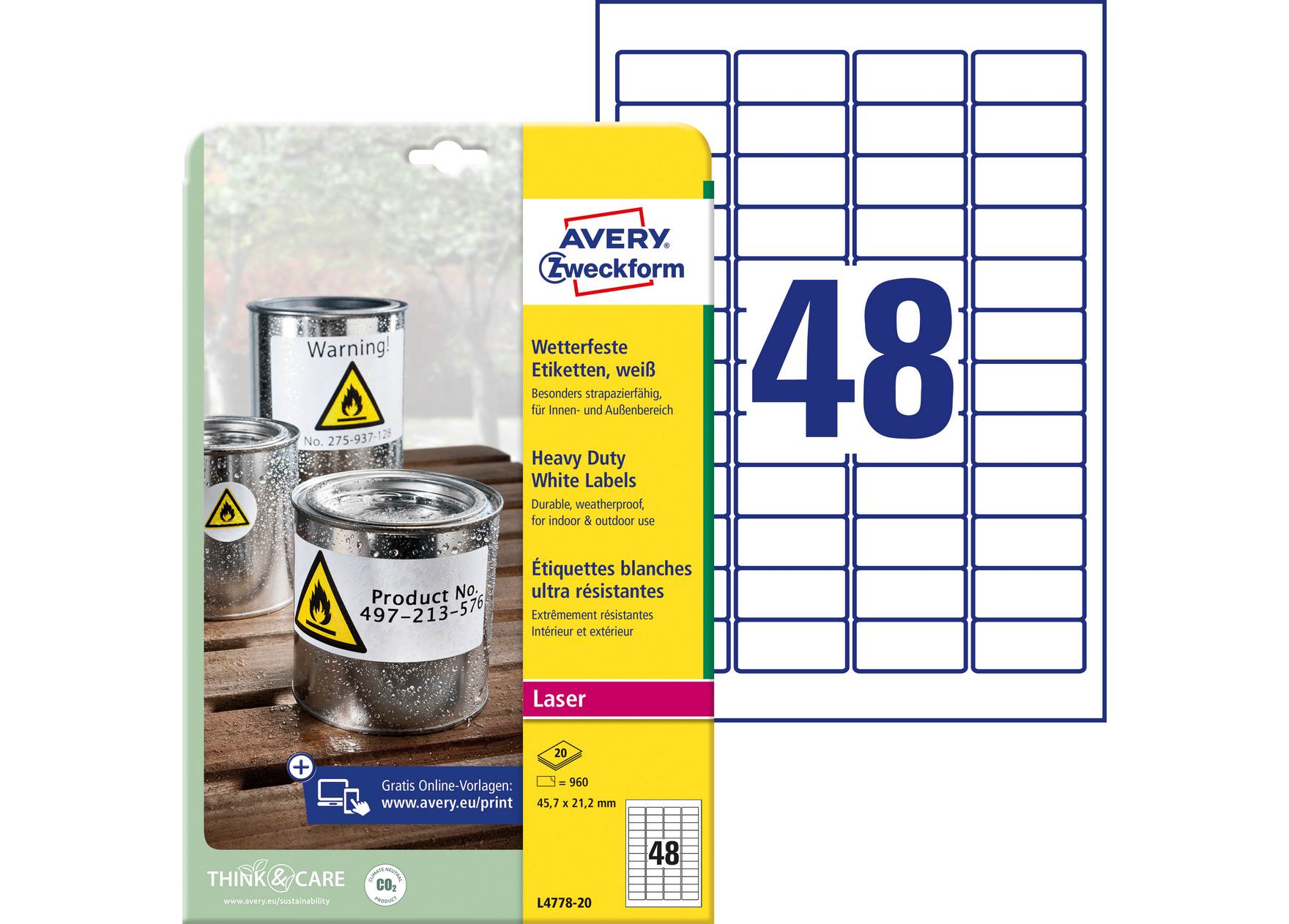 Etykiety ochronne Avery Zweckform Heavy Duty 45,7x21,2 mm