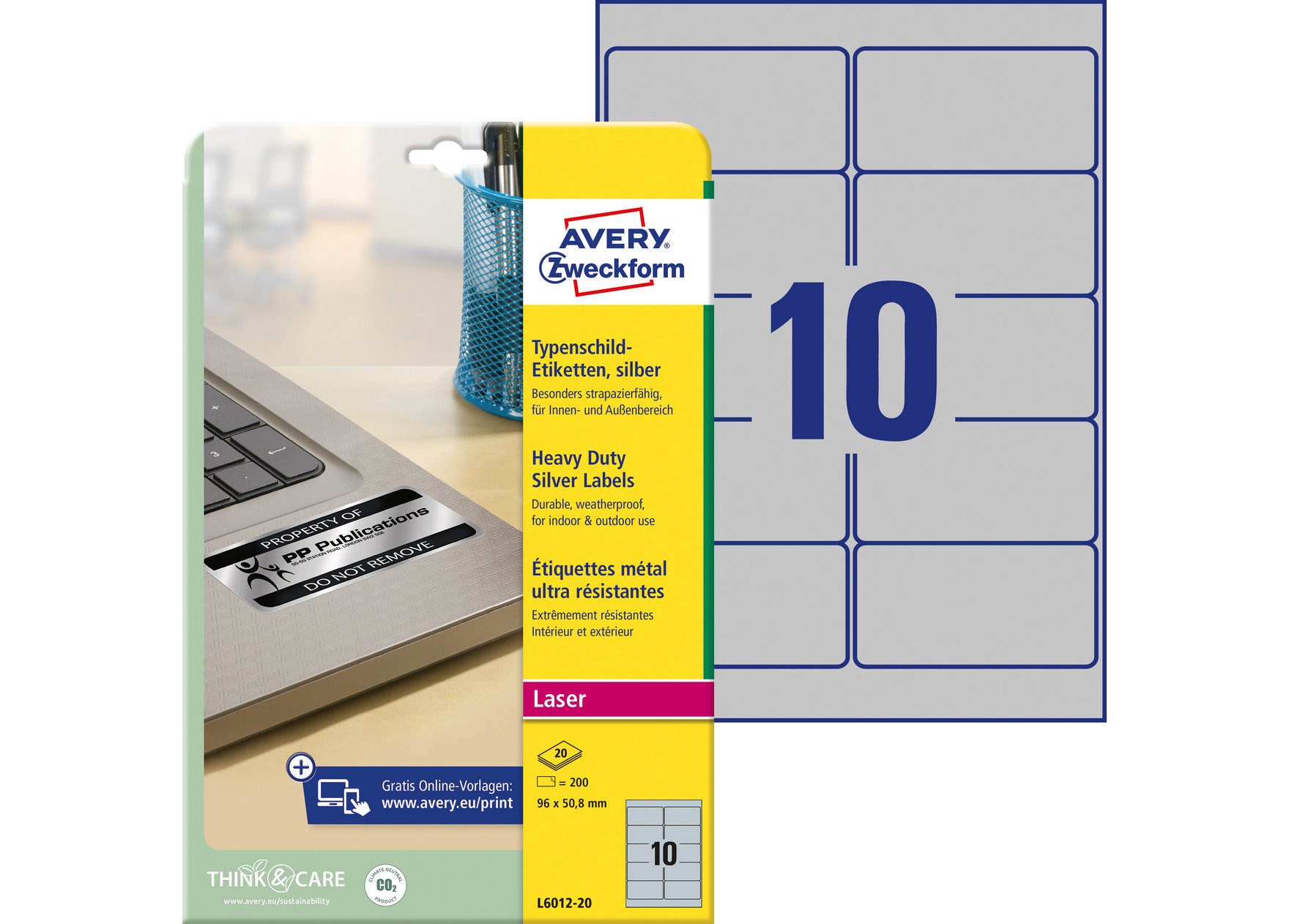 Etykiety znamionowe srebrne Avery Zweckform 96x50,8 mm