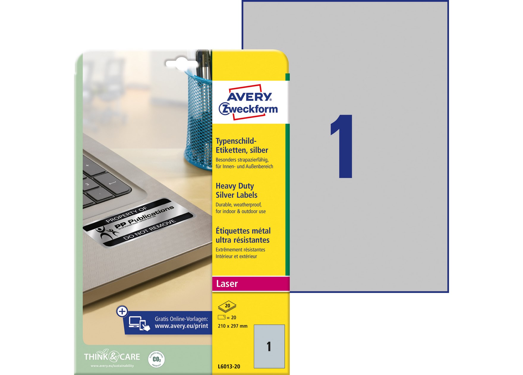 Etykiety znamionowe srebrne Avery Zweckform  210x297 mm