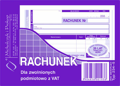 Rachunek dla zwolnionych podmiotowo z VAT MiP 234-5 A6