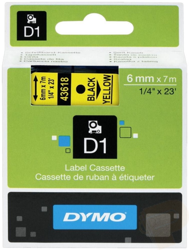Taśma Dymo 43618 D1 6 mm x 7 m czarna/żółty nadruk