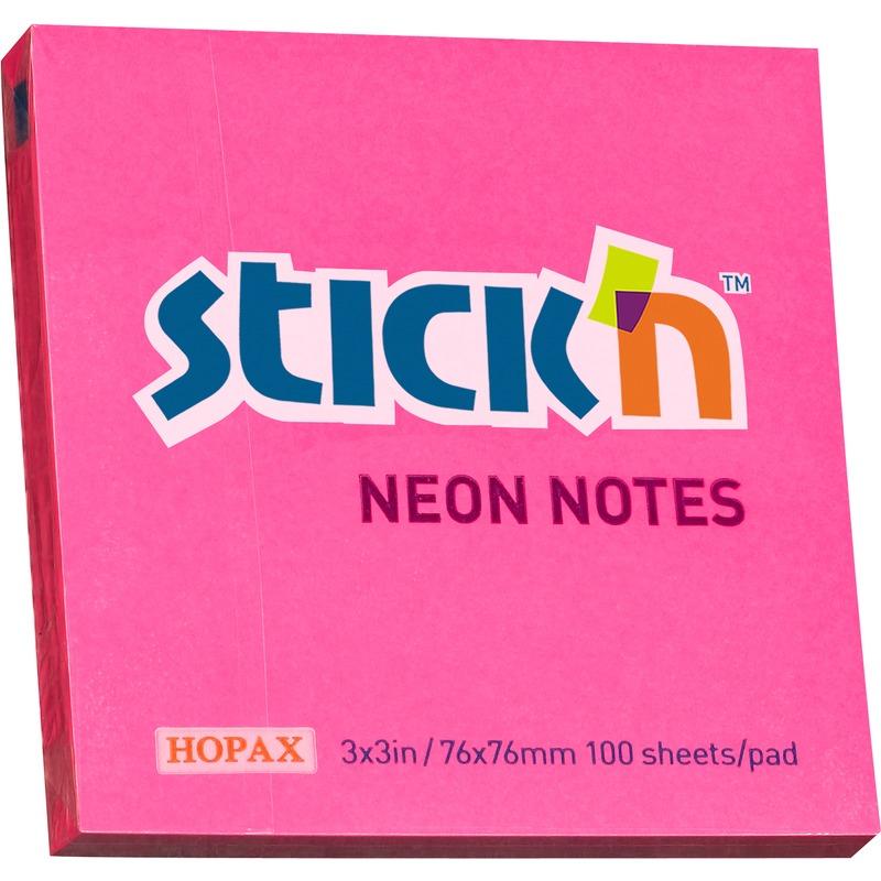 Notes samoprzylepny 76x76/100k. neon c.różowy Stick"N [21165]
