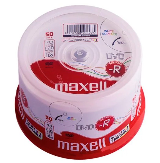 Płyta DVD-R MAXELL 4,7GB x16 (50) CAKE Printable Nadruk [275701] MXDP5016