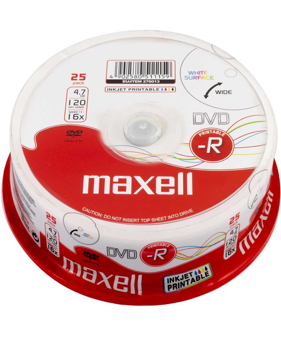 Płyta DVD-R MAXELL 4,7GB x16 (25) CAKE Printable Nadruk [276013]