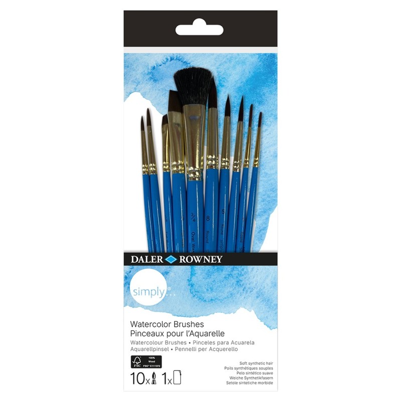 Zestaw pędzli syntetycznych do akwareli 10szt mix Simply Daler Rowney 216610110 Fila