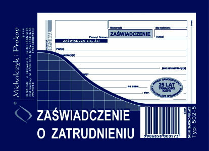 Zaświadczenie o zatrudnieniu MiP 502-5 A6