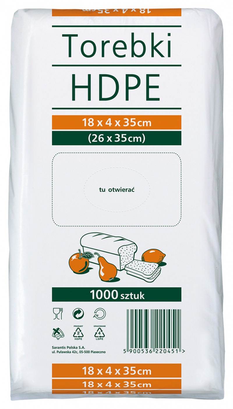 Torebki spożywcze HDPE 18x4x35 1000szt. (6mic)