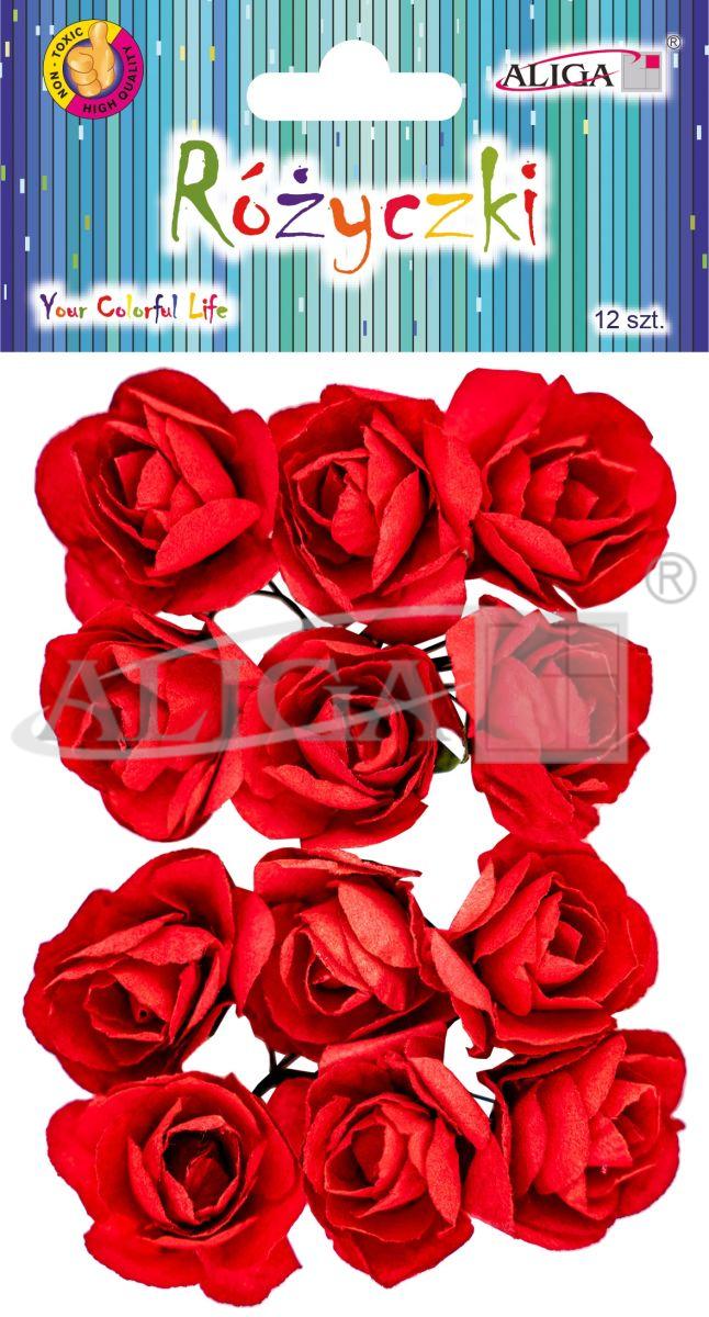 Różyczki czerwone na drucikach (12szt) 2,5-3cm PKW-7674 Aliga