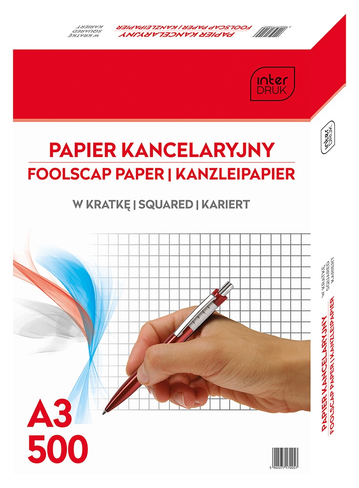 Papier kancelaryjny w kratke  A3, 500 kartek, Interdruk