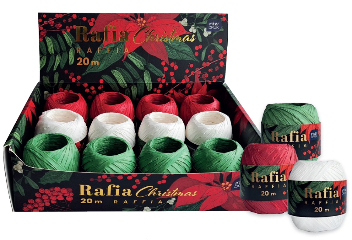 Rafia świąteczna 20m CHRISTMAS mix kol. 1szt Interdruk