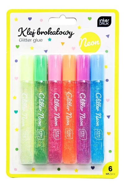 Klej brokatowy do dekoracji 6X10,5ml NEON  Interdruk