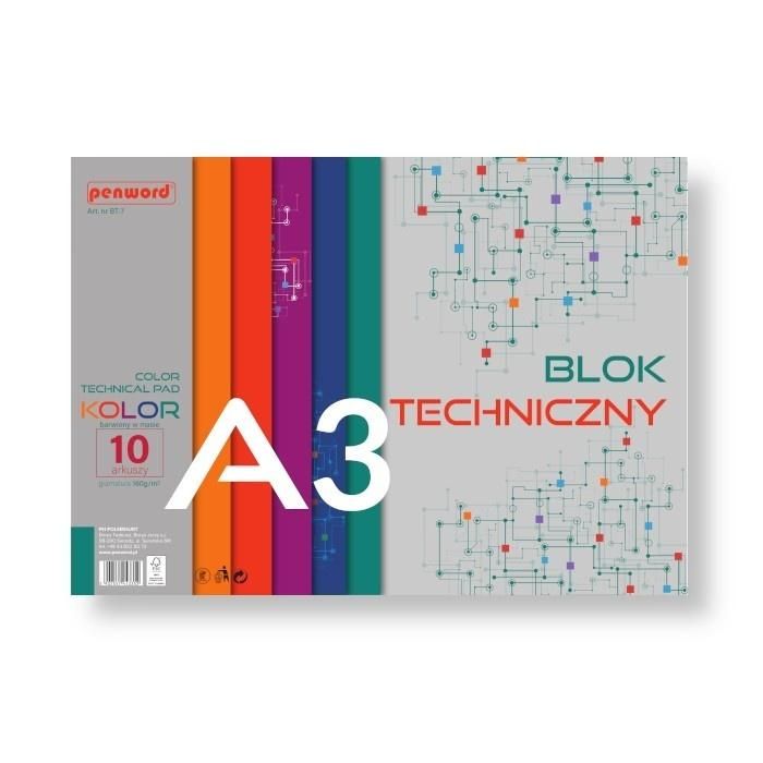 Blok techniczny A3/10 kolor 180g barwiony w masie Premium  Polsirhurt