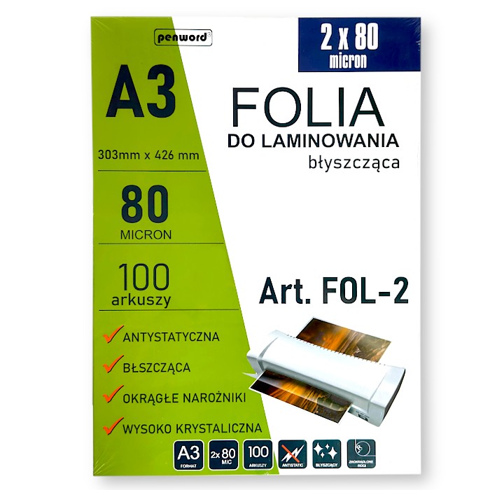 Folia do laminowania A3/100 303x426mm błysk 80mic Polsirhurt