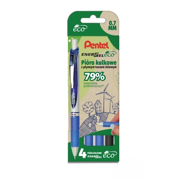Pióro kulkowe automatyczne Pentel Energel BL77E ( czarny+ 3x nieb)