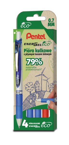 Pióro kulkowe automatyczne Pentel Energel BL77E (4 SZT.) BL77E-ST4BCCC ( czerwony+ 3x nieb)