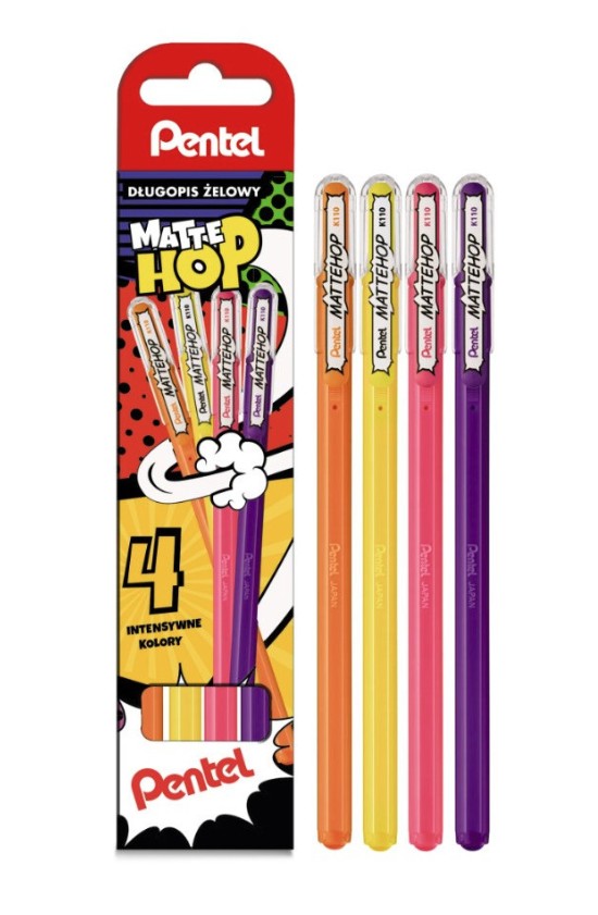 Długopis żelowy K110V Mattehop 1,0mm (4) (FGPV) Pentel K110V- ST4FGPVPL