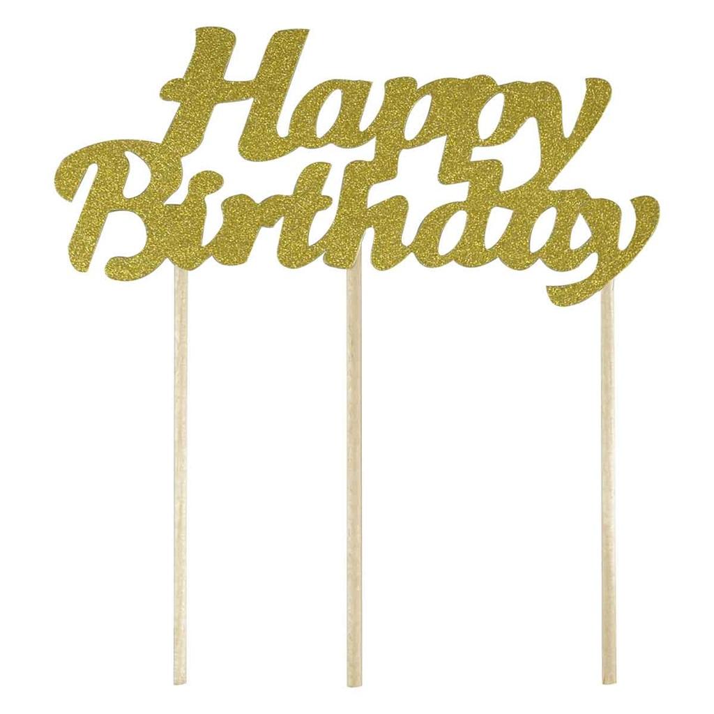 Dekoracja tortu Happy Birthday złota KK0393FZLO Arpex