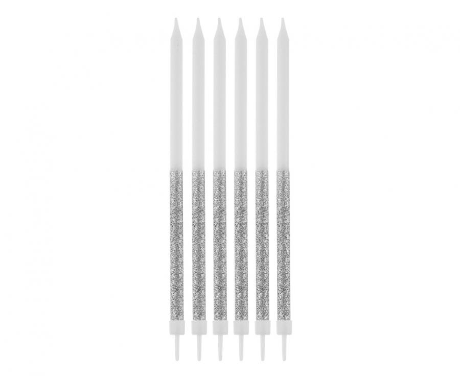 Świeczki B&C brokatowe srebrne 14,5x0,6cm (16szt) SF-SBSR GoDan