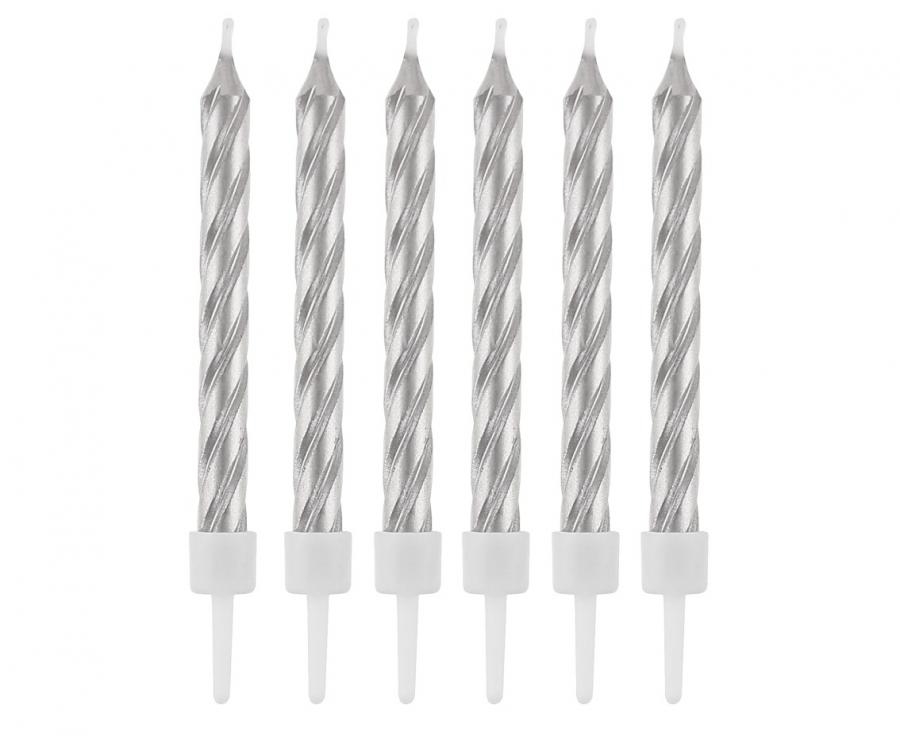 Świeczki B&C z podstawkami, zakręcone srebrne 8cm (12szt) SF-SZSR GoDan