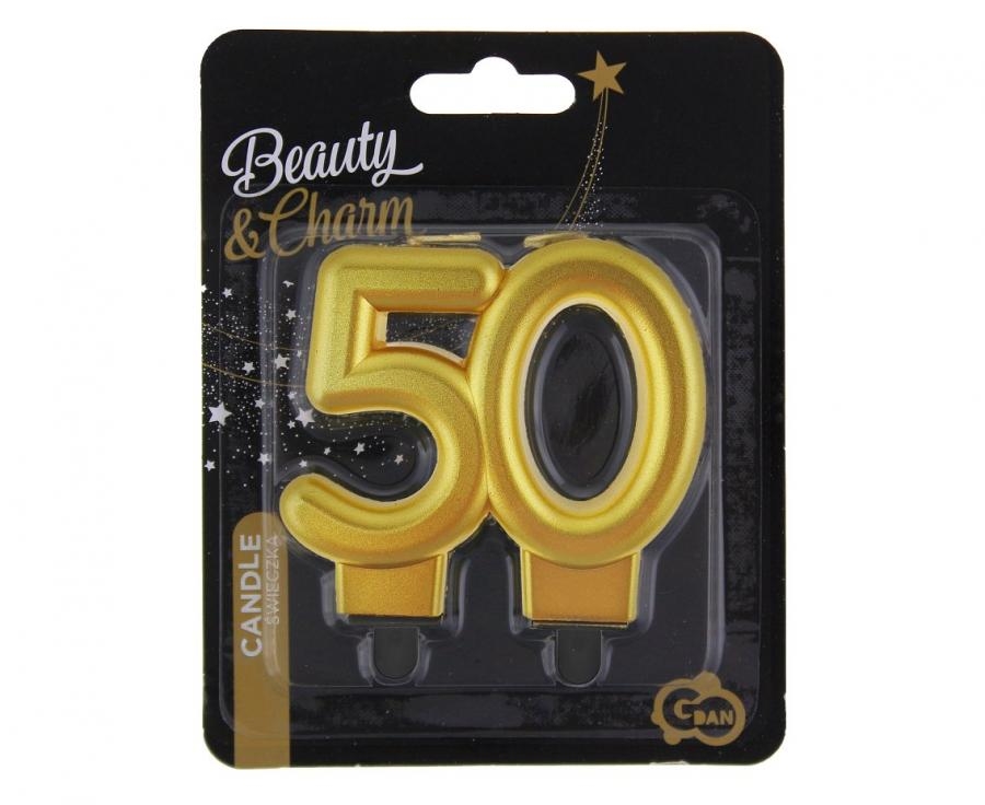 Świeczka B&C cyferka 50, metalik złota 8,0cm GoDan