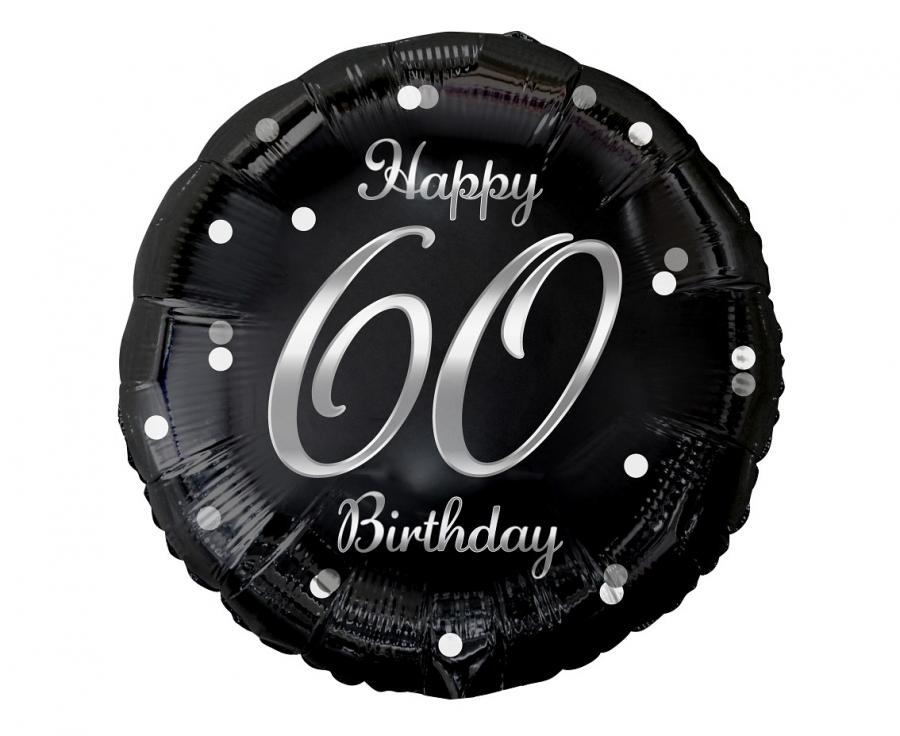 Balon foliowy Happy 60 Birthday czarny nadruk srebrny 18" GoDan