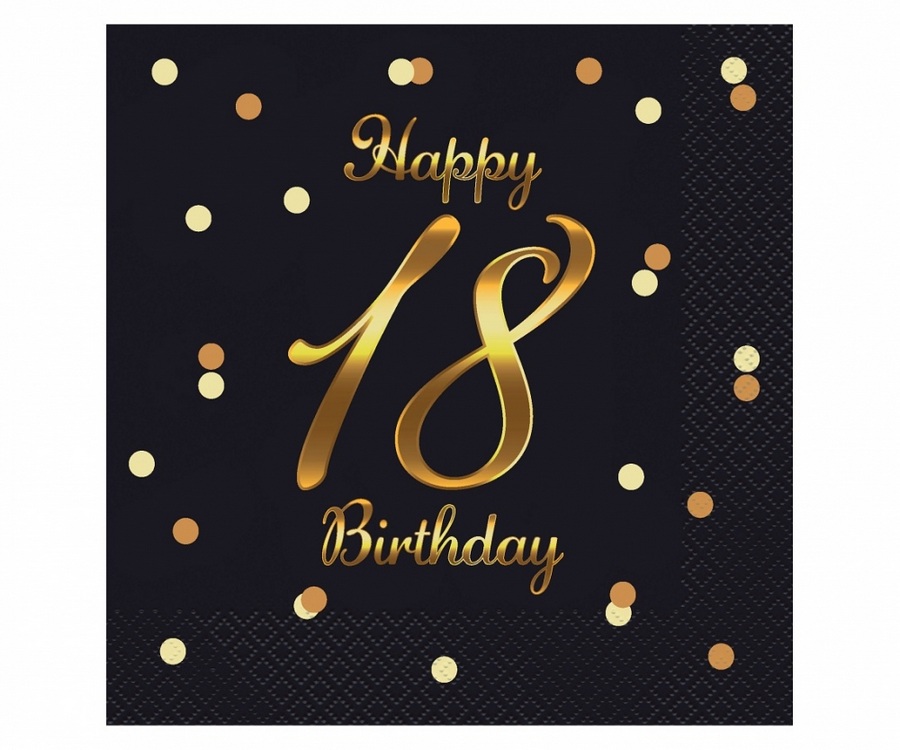 Serwetki B&C Happy 18 Birthday, czarne, nadruk złoty 33x33 20szt PG-S18C Godan