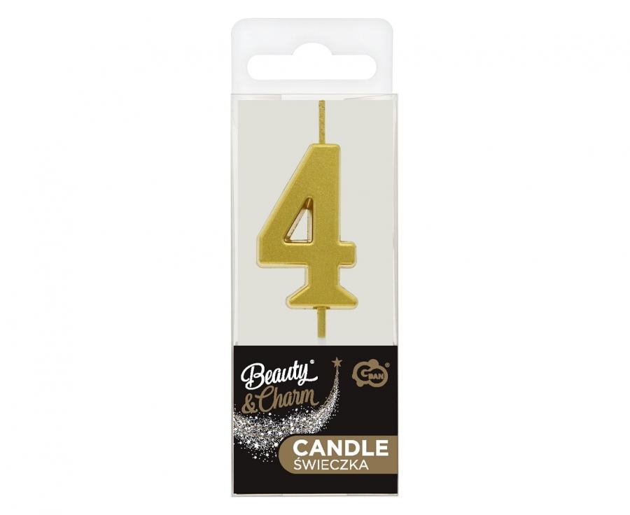 Świeczki piker B&C cyferka 4 metaliczna złota 9,5x2,3cm BH-SPZ4 GoDan