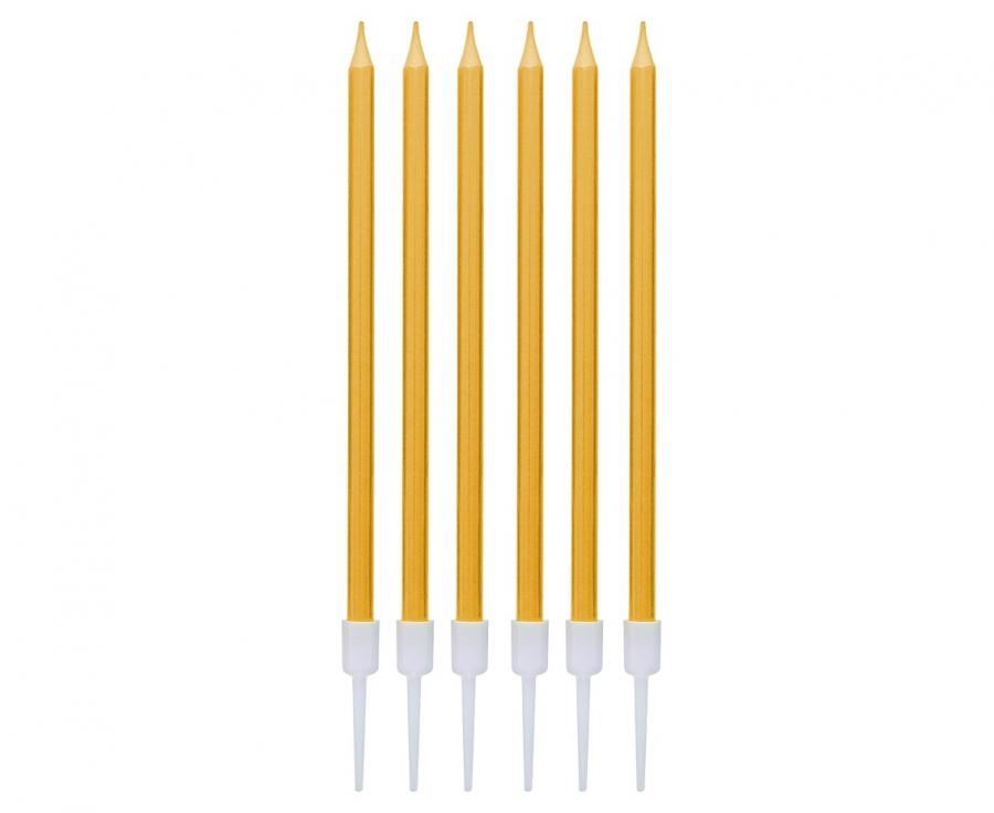 Świeczki B&C metaliczne złote 13,5x0,4cm 6szt BH-SMZL GoDan
