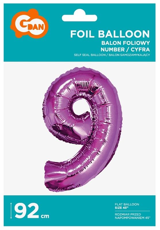 Balon foliowy Smart cyfra 9 różowa 92cm CH-S9R9 GoDan