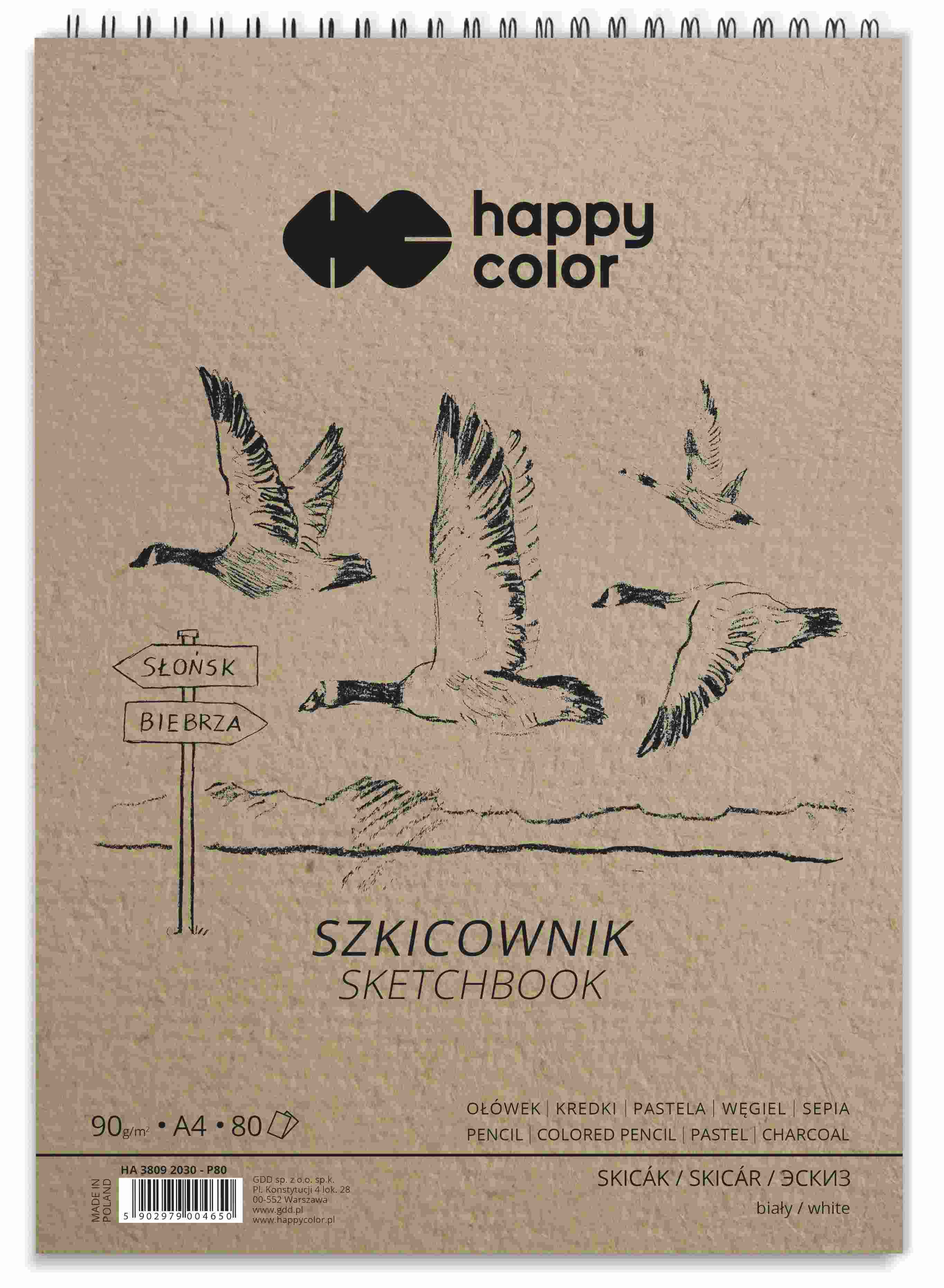 Szkicownik na spirali Ptaki  A4/80 90g Happy Color HA 3809 2030-P80