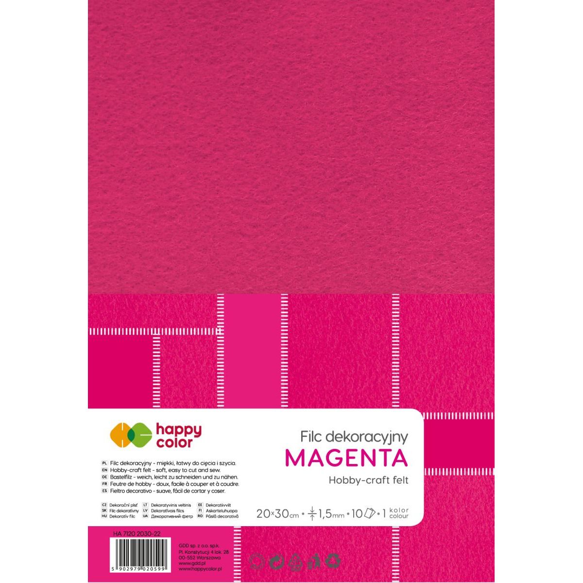 Filc dekoracyjny 20x30 cm 1,5 mm 10ark. magenta Happy Color HA 7120 2030-22