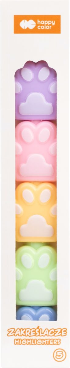 Zakreślacze Cat&Dog łapka 5szt 5 kol. fluo Happy Color HA 4133 01CD-WP5