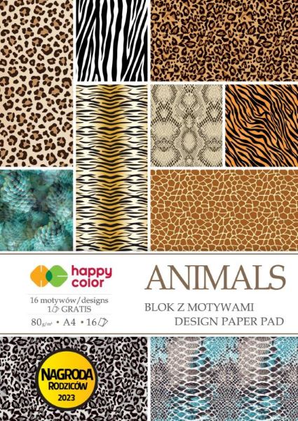 Blok z motywami Animals Wild A4/16 ark 80g 32 motyw Happy Color HA3808-2030-MW