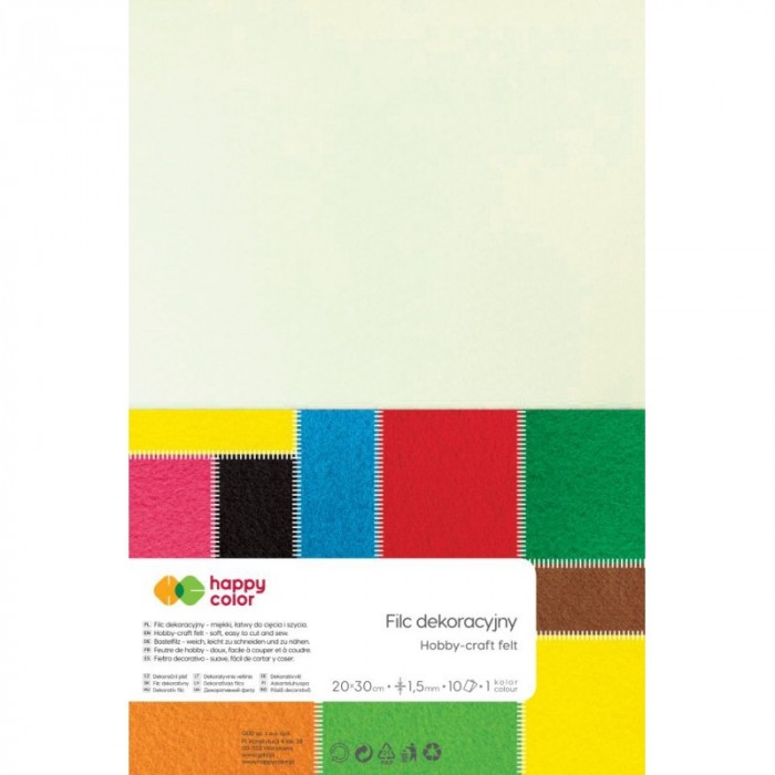 Filc dekoracyjny 20x30cm 1,5mm 10 ark. biały mleczny Happy Color HA 7120-2030-1