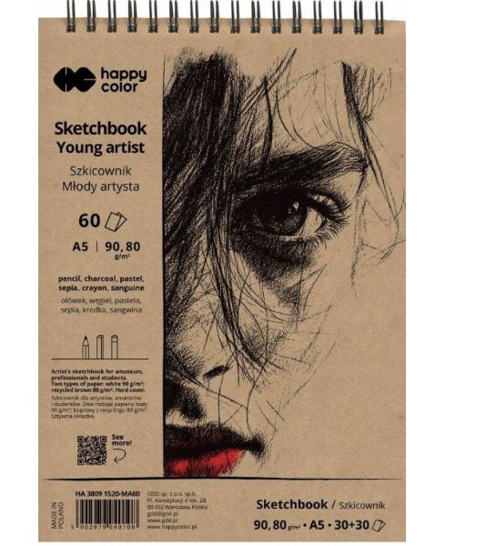 Szkicownik na spirali Młody Artysta A5/60 80/90g Happy Color HA 3809 1520-MA60 GDD