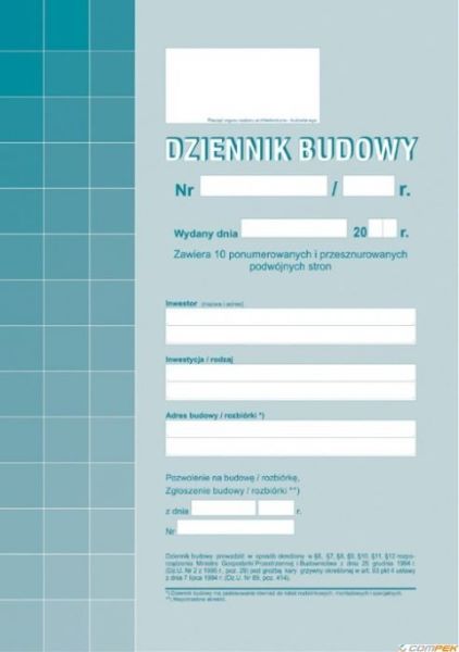 Dziennik budowy ( 40 stron ) 603-1Z  A4  MiP