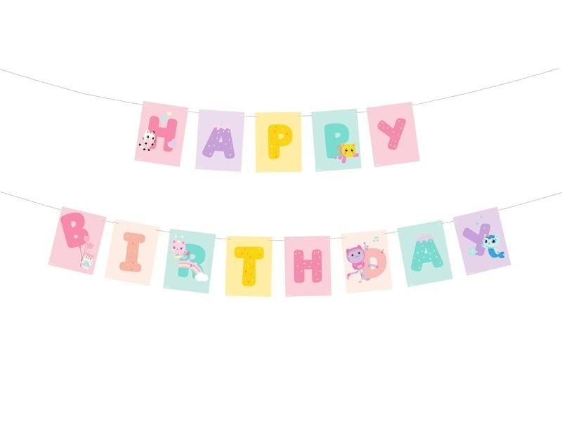 Baner Happy Birthday Koci Domek Gabi 180x15cm mix GRL129 PartyDeco