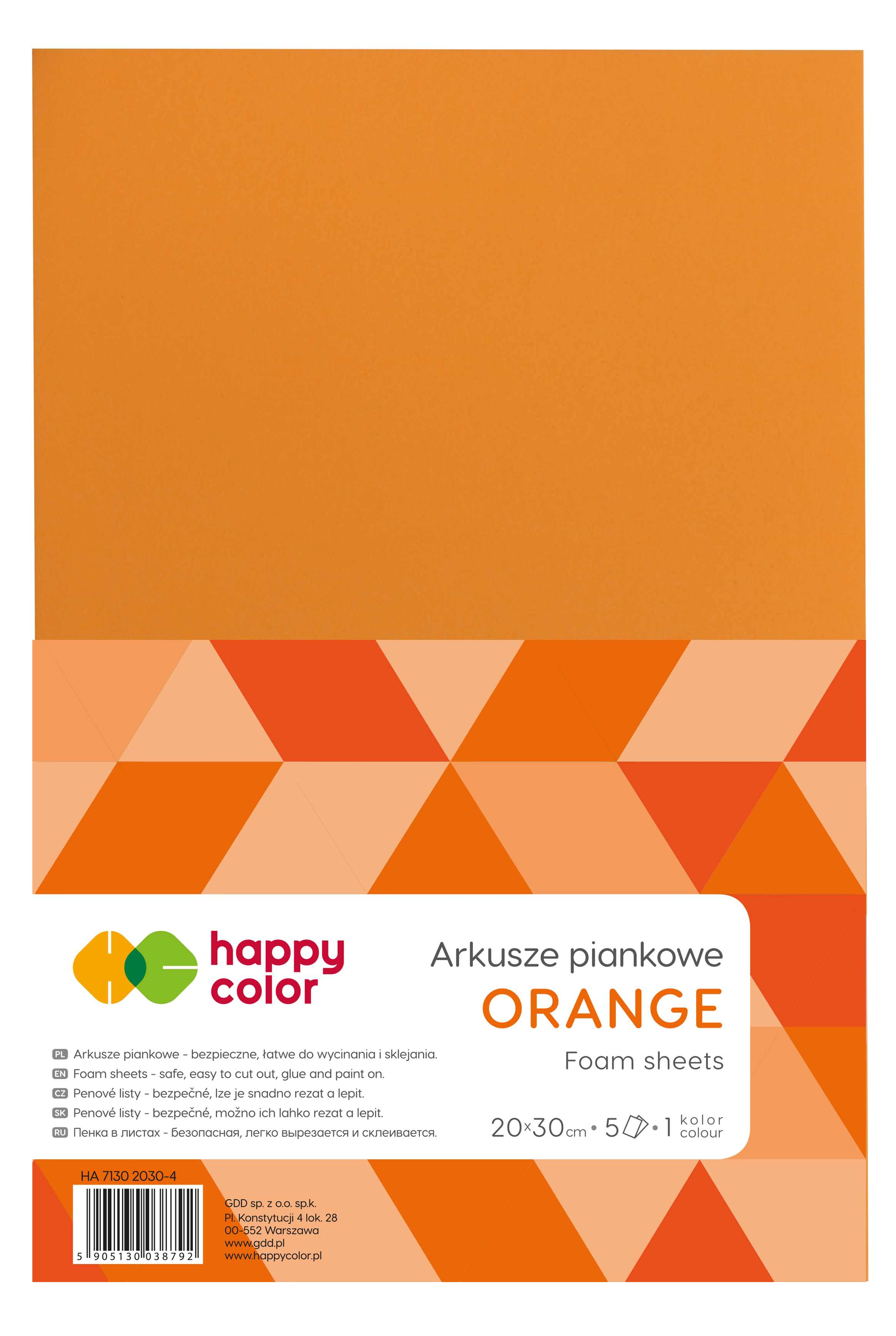 Arkusze piankowe A4 5szt. Happy Color pomarańczowe