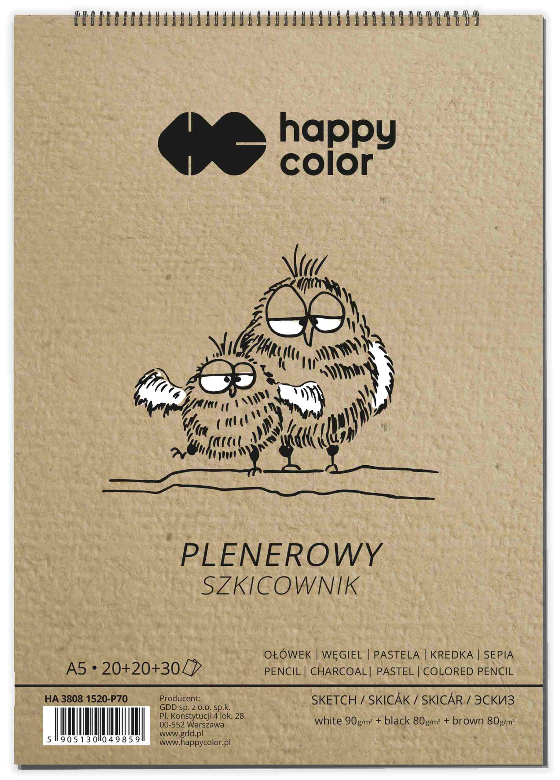 Szkicownik na spirali A5/70 80/90g/m2 3 kolory Plenerowy Happy  Color HA 3808 1520-P70