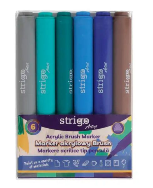 Marker akrylowy Strigo z końcówką brush trójkątna obudowa 6kolorów SSC436 WPC
